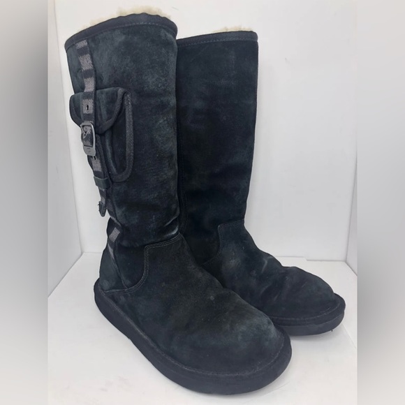 UGG Australia 1895 Retro Cargo Fur Lined Black Suede Winter Boots - Picture 5 of 12